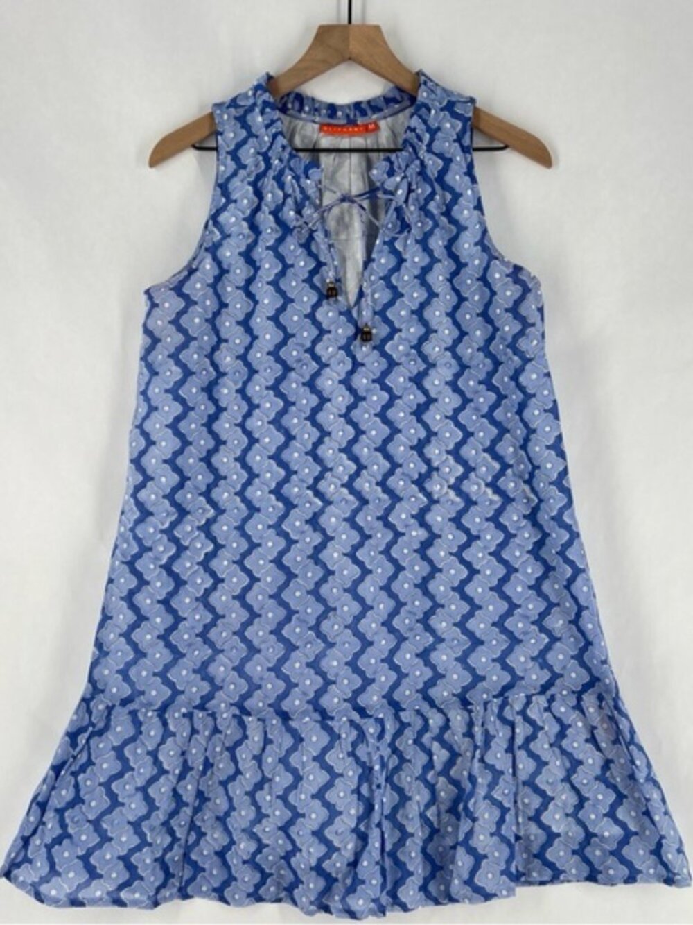 Oliphant Tiered Sleeveless Mini Dress ZigZag Striped Cotton Ruffle‎ Tie Neck